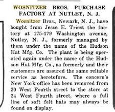 1921 Hudson Hat Co purchase announcement.