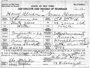 Harvey and Gussie's marriage Certificate