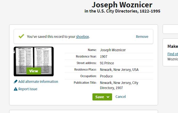 Joseph Wosnitzer Newark Directory 1907