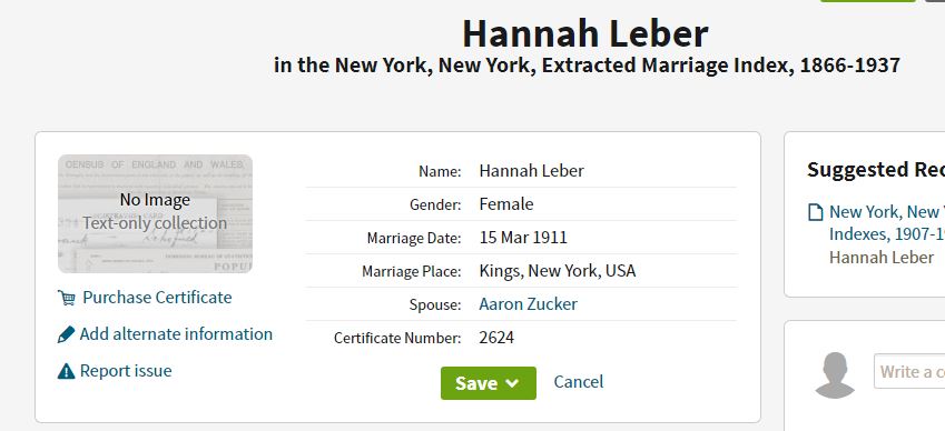 Hannah Leber Marriage Index