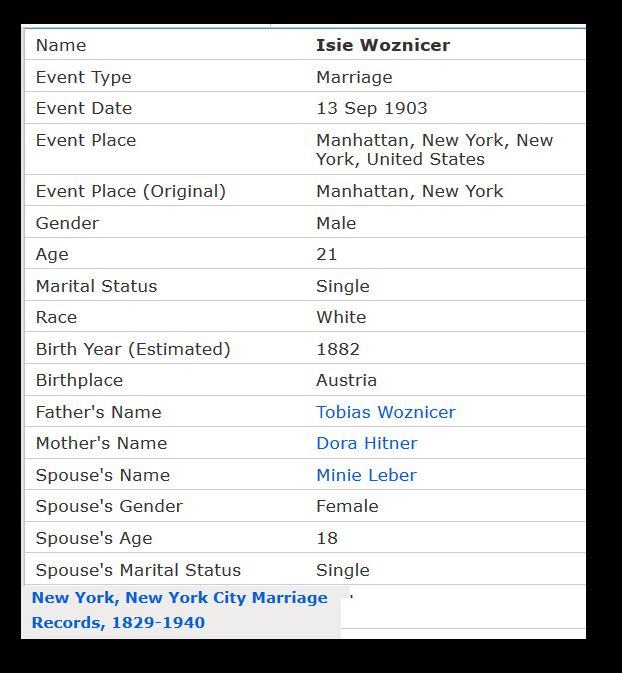 Isie and Minnie Marriage Record