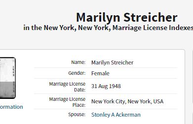 Marilyn and Stanley marriage license