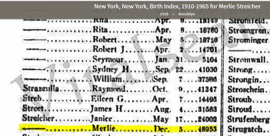 Merlie birth record