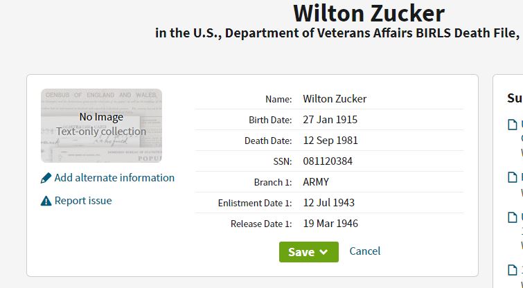 Wilton Zucker Military Service