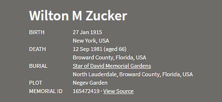 Wilton Zucker death information
