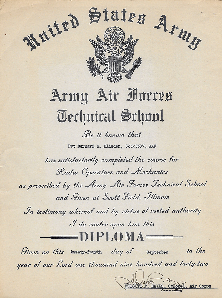 AAF Technical School Diploma, WWII