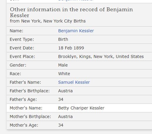 Benjamin Kessler Birth Record