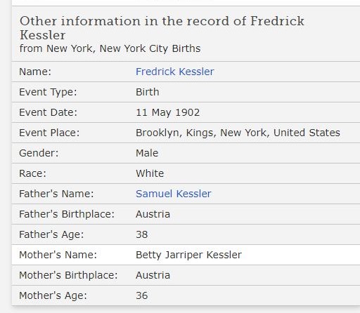 Frederick Kessler Birth Record