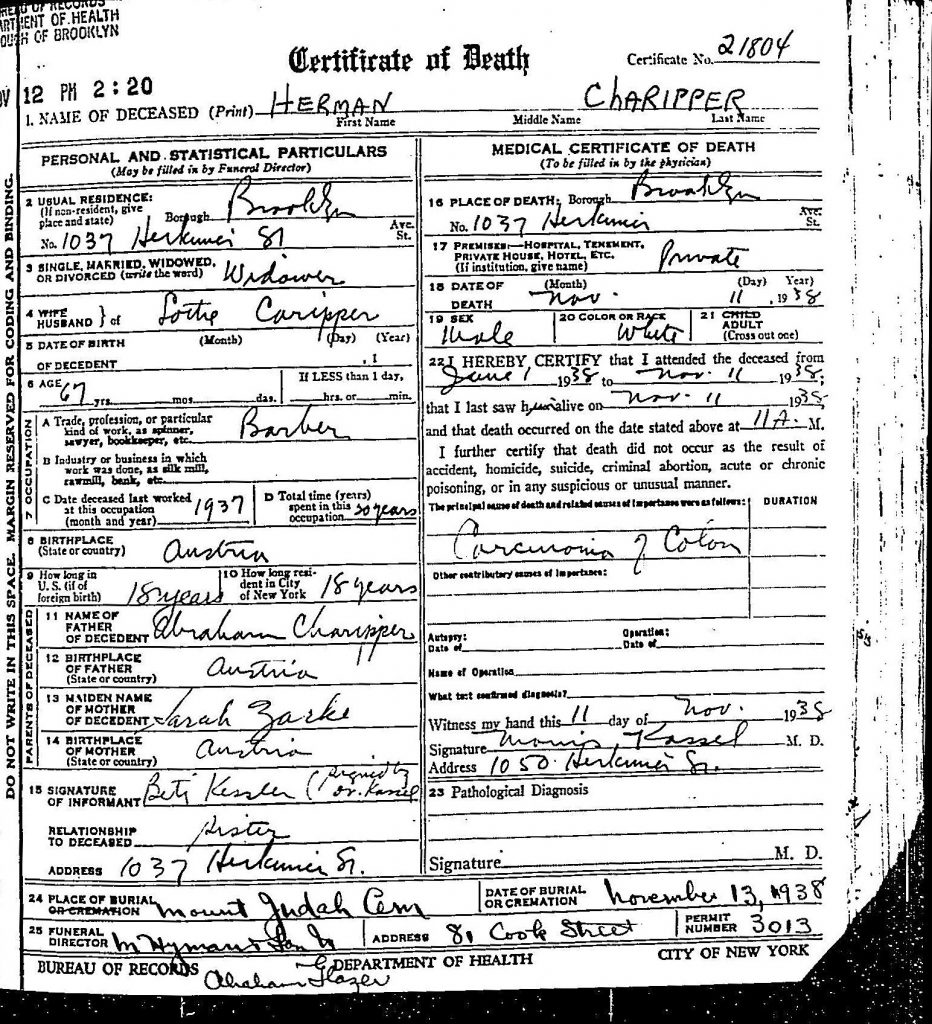 Herman's Death Certificate