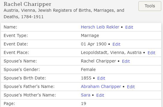 Rachel and Hirsch Leib Reckler marriage  information