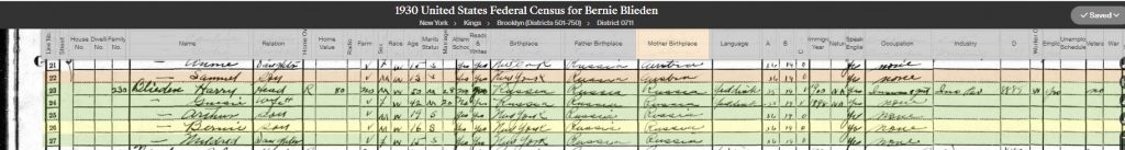 1930 Census for the Harvey Blieden Family