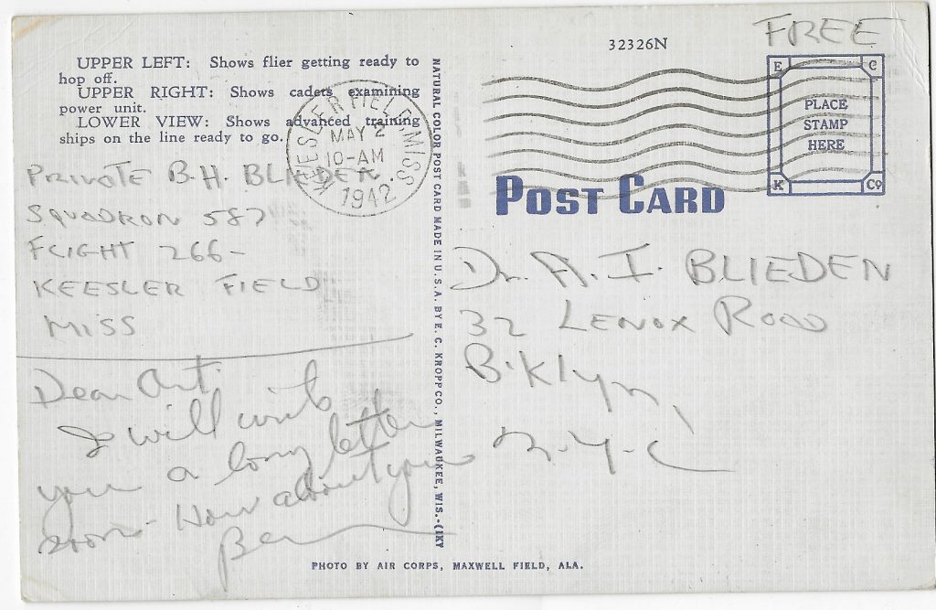 Postcard to Art, May 2, 1942 - back