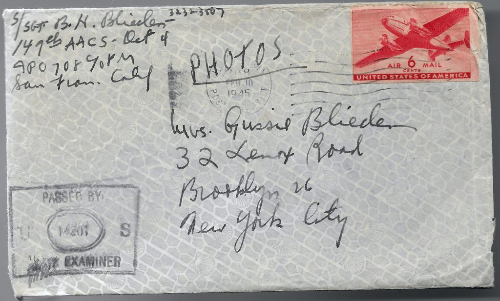 sample envelope sent to his mother containing photos