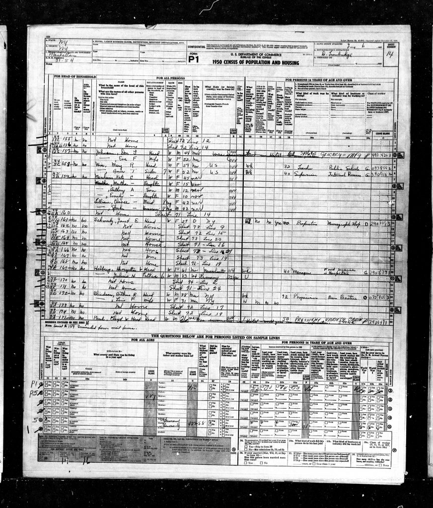 1950 Census recrod for Arthur and Lois Blieden