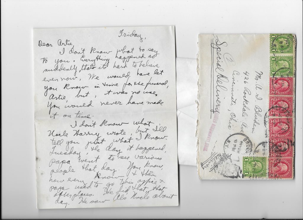Mildred's letter to Art about his father's death - 1 of 3