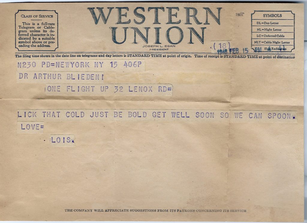 Lois' Get Well Telegram to Arthur