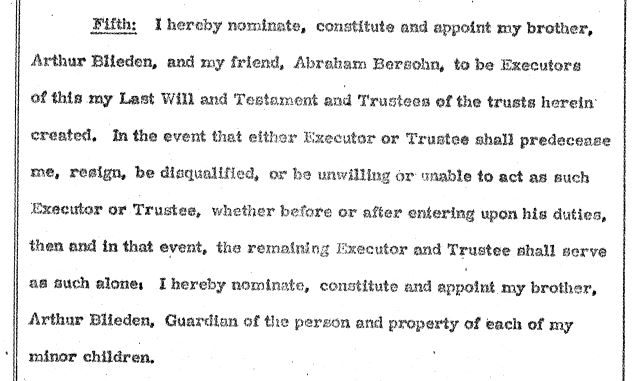 excerpt of Bernard H. Blieden's will.