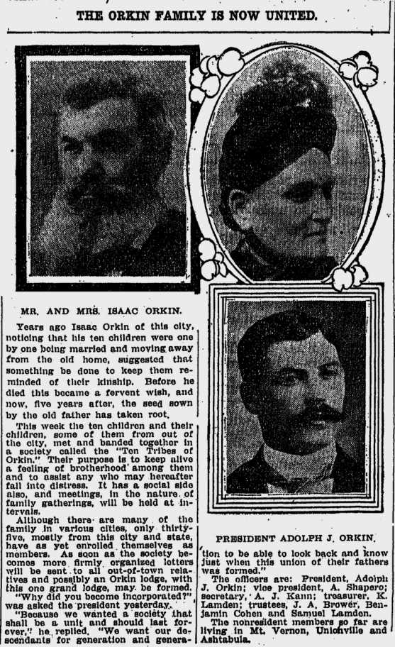 The Orkin Family is reunited - newspaper article dated 1906