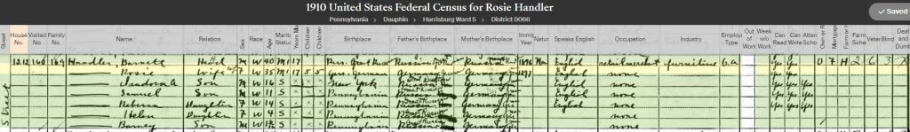 1910 US Census for Rose Lily's family