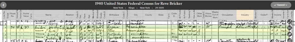 Reve and Harry - 1940 Census