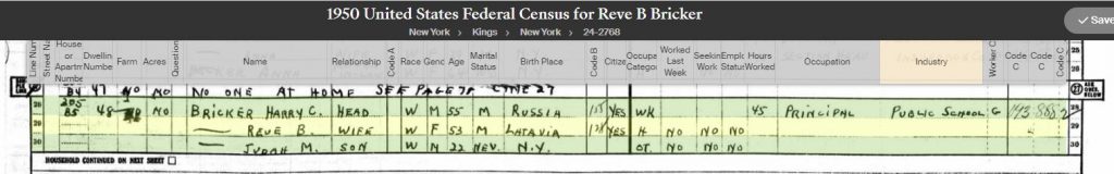 1950 Census for Reve Bricker