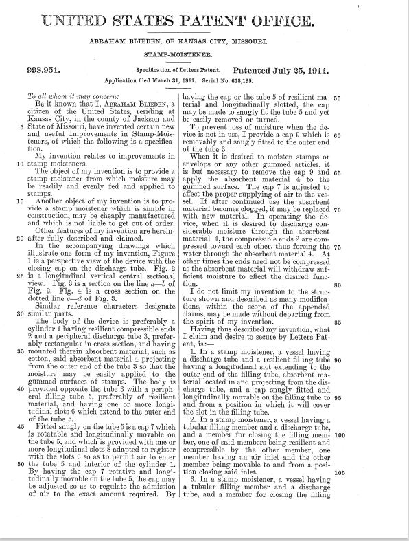 Abe Blieden's patent descripton p. 1