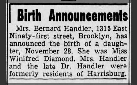 Birth Anmouncement for Bernard Handler's child
