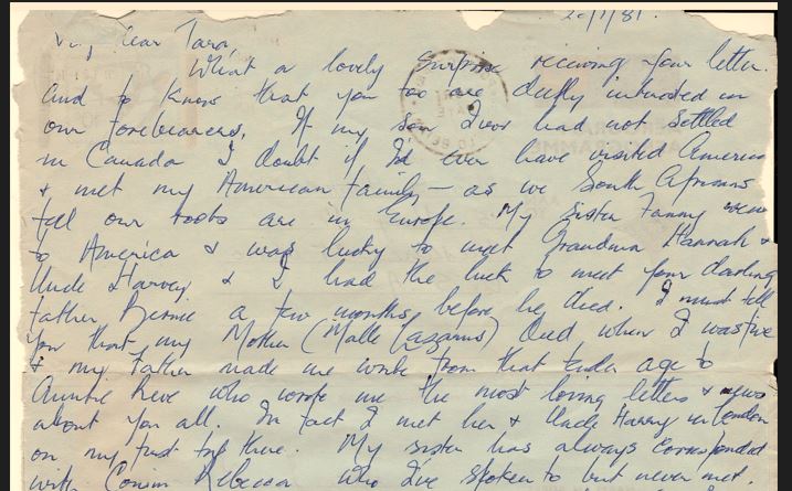 Milly's letter to Tara in 1981