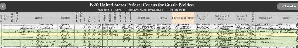 1920 Census for Gussie and Harvey