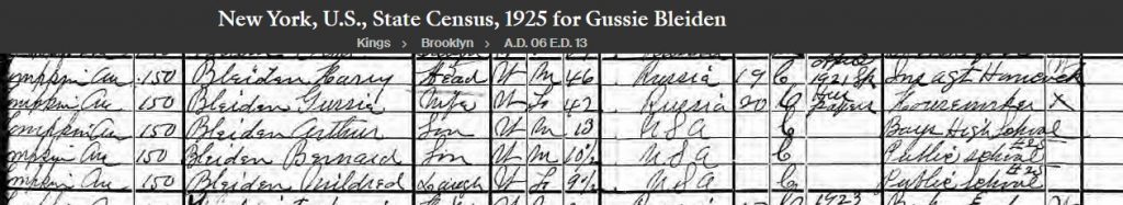1925 NY Census for Gussie and Harvey