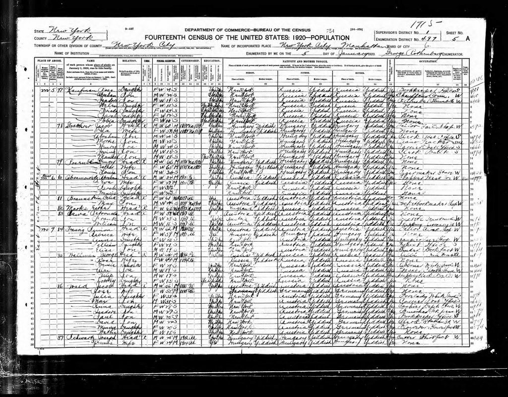 1920 Census for Abe Abramowitz