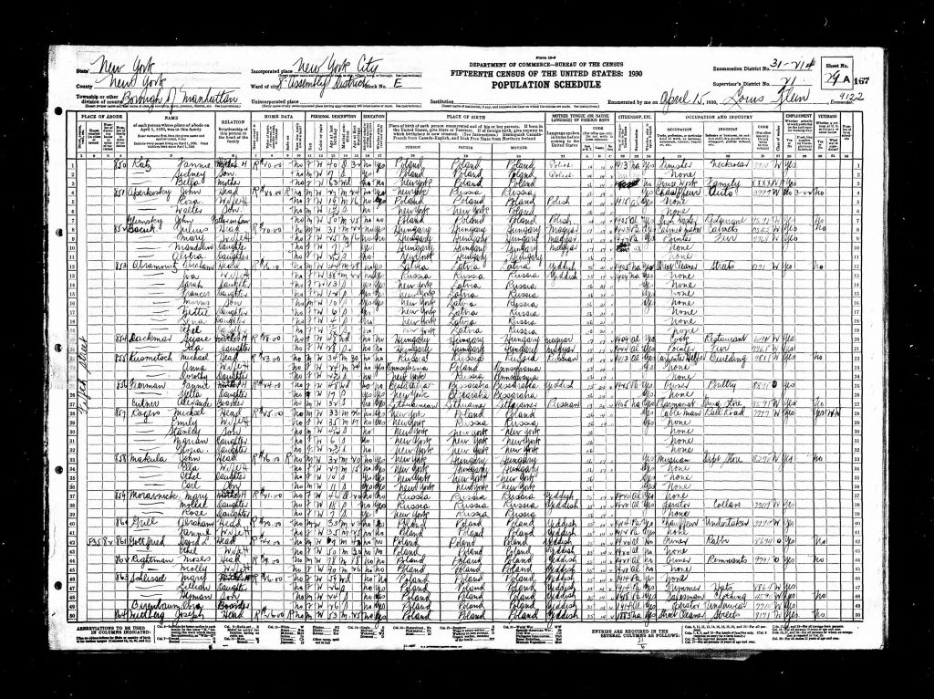 1930 Federal Census listing for Abe Abramowitz