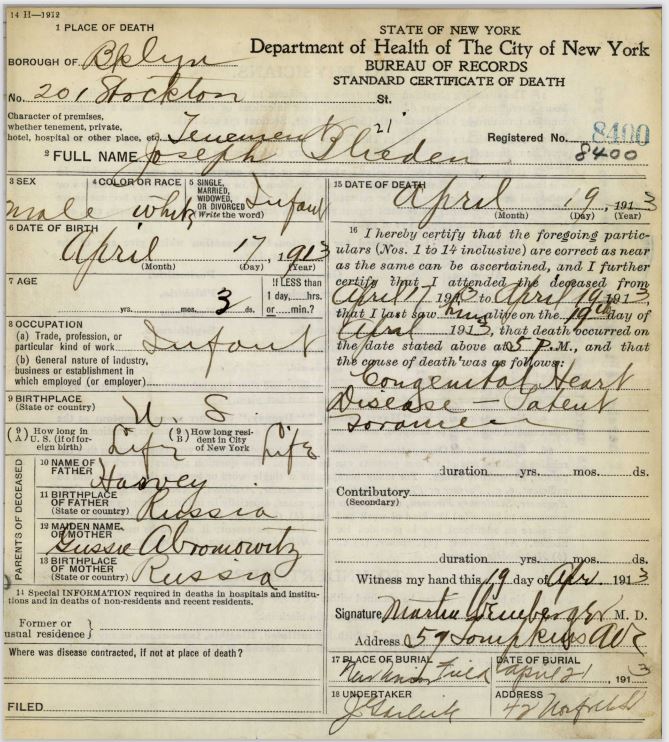 Joseph Abramowitz Death Certificate