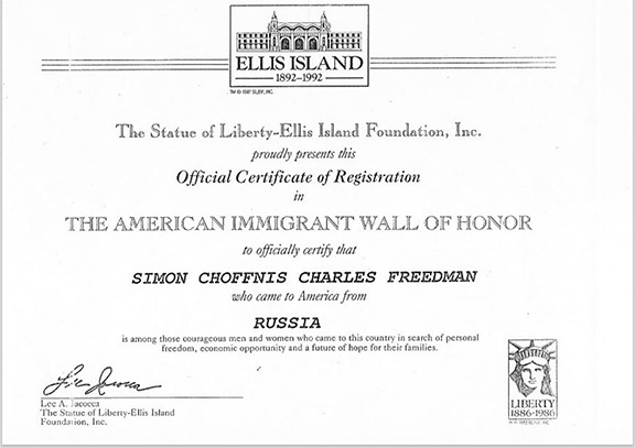 Ellis Island Wall of Honor for Charles