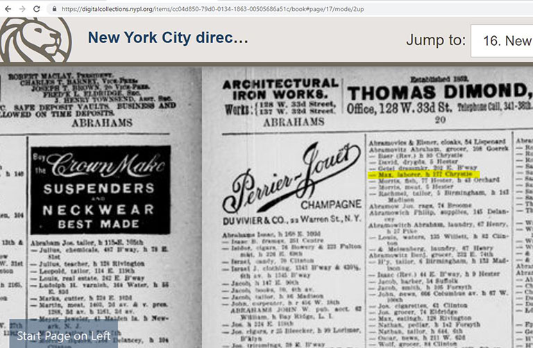NYC Directory 1896-97 for Max Abramowitz