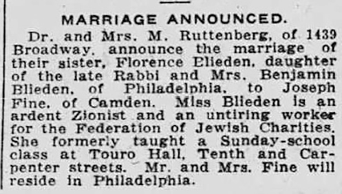 Florence Blieden marriage announcement