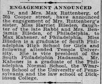 Engagement announcement of Harriet Blieden.