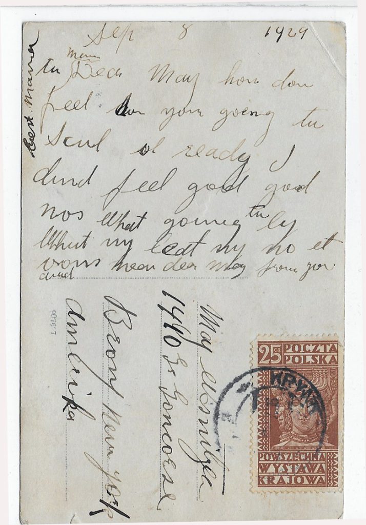 Postcard  to May from Poland, 1929