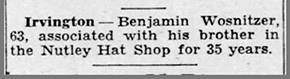 Benjamin Wosnitzer's obituary, 1944