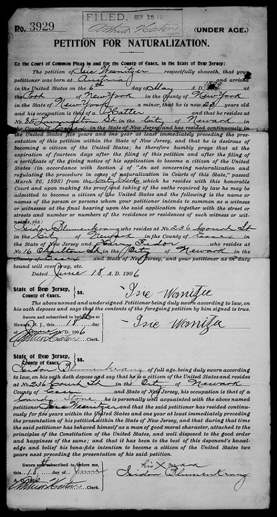 Issie applied for Naturalization in 1906