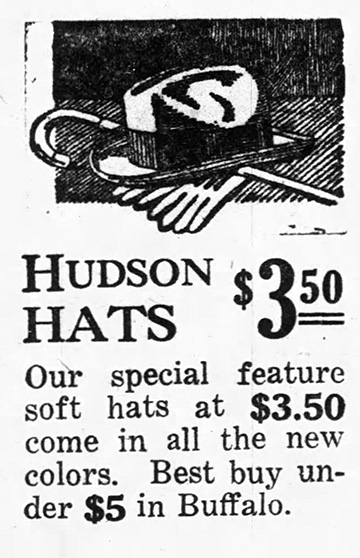 Hudson Hat Ad from Buffalo, NY, 1922