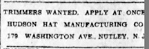 Help Wanted ad for trimmers, circa 1920
