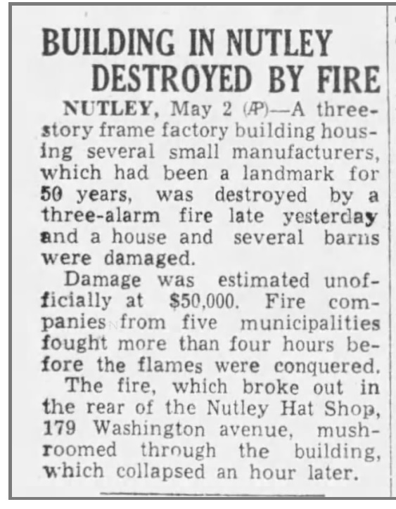 The Nutley Hat Company Fire