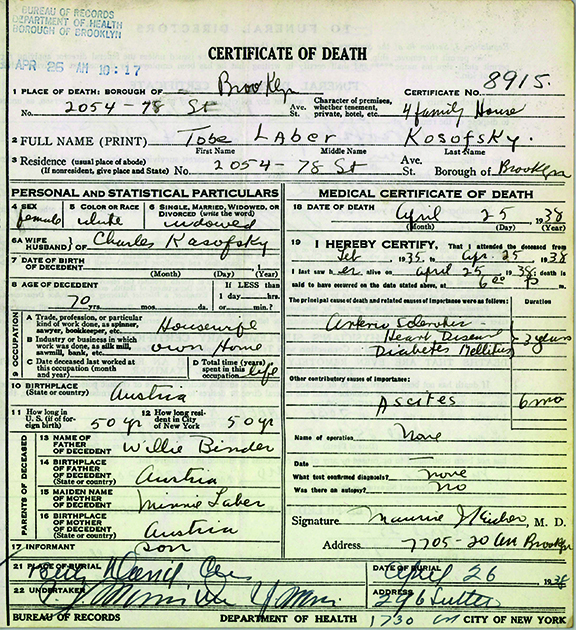 Taube's Death Certificate p1 -1938