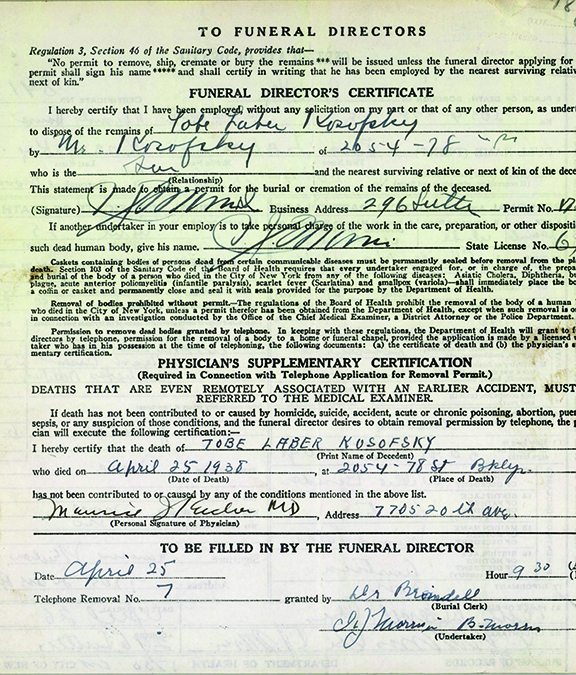 Taube's Death Certificate p2 -1938