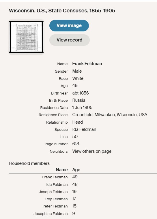 1905 Census for Frank and Ida