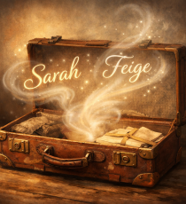 an open suitcase with the names Sarah and Feige flying out of it