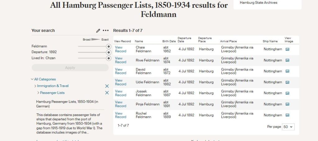 Ida's ship manifest with her children